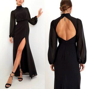NWT Lulus Graceful Entrance Black Long Sleeve Backless Maxi Dress | Large